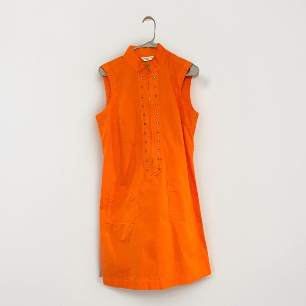 Richard Malcolm Shirt Dress Orange Cotton Sleeveless High Neck